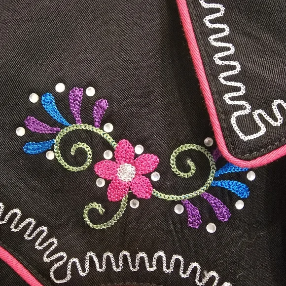 Panhandle Slim Black Button-Down Shirt with Pink & Blue Embroidery - Picture 4 of 4